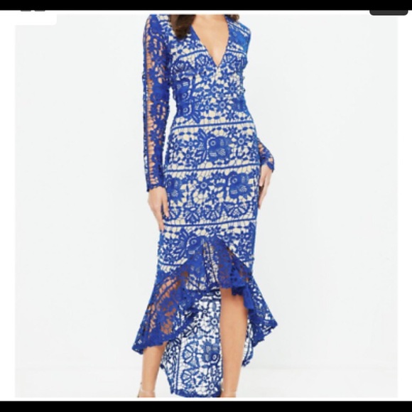 Missguided Dresses & Skirts - NWT Missguided Lace Blue Fishtail Dress, Size 8